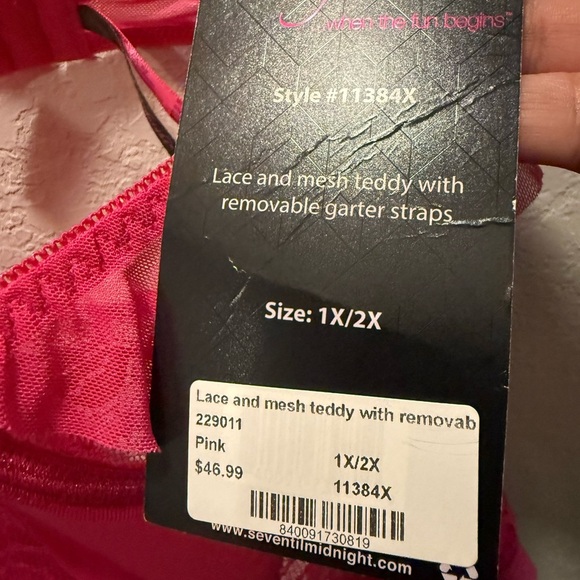 Seven Til Midnight Plus size Elegant Pink Lace and Mesh Teddy size 1X/2X - Picture 5 of 5